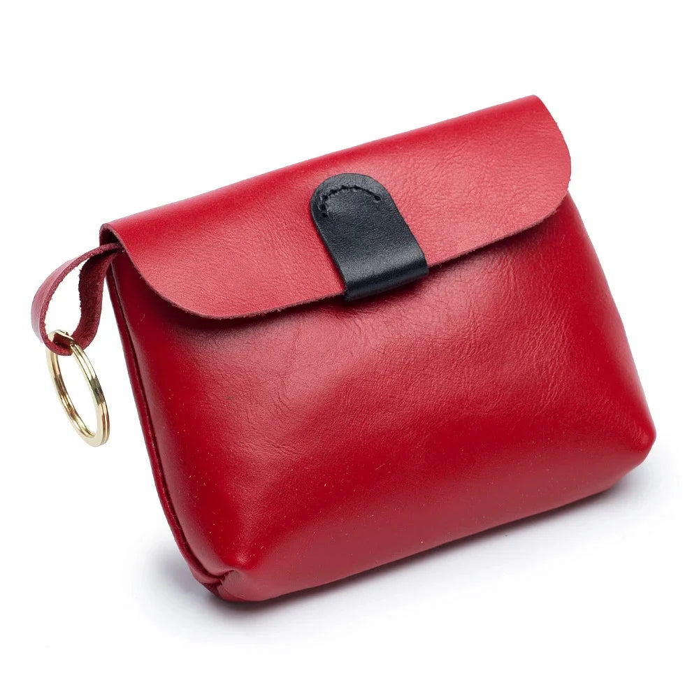 Vintage Oil Wax Cowhide Small Zero Wallet Storage Women's Ultra Thin Key Card Bag