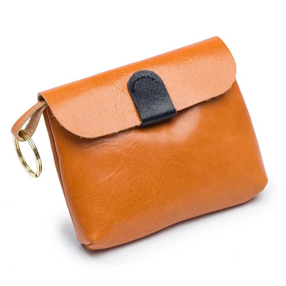 Vintage Oil Wax Cowhide Small Zero Wallet Storage Women's Ultra Thin Key Card Bag