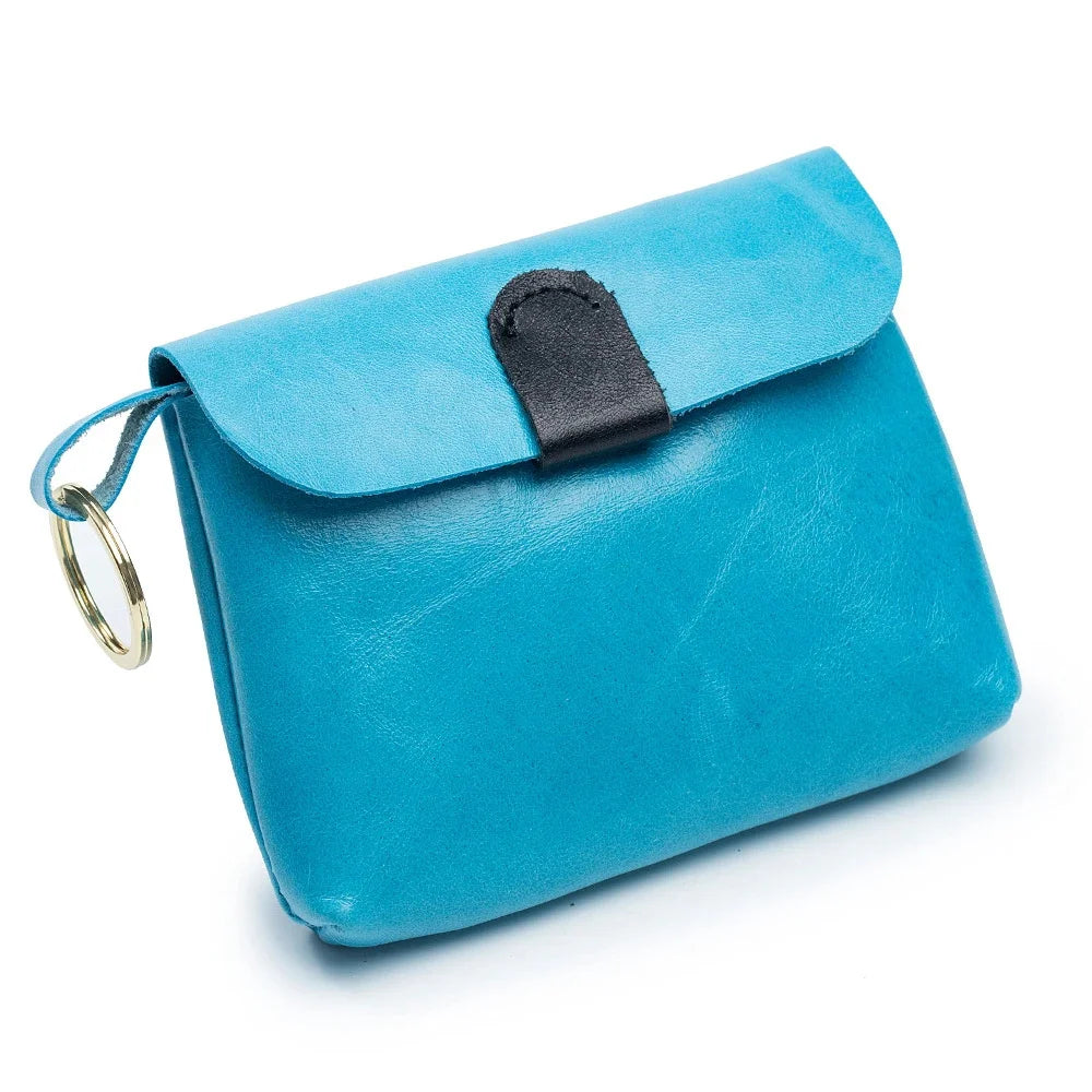 Vintage Oil Wax Cowhide Small Zero Wallet Storage Women's Ultra Thin Key Card Bag