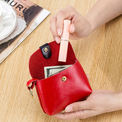Vintage Oil Wax Cowhide Small Zero Wallet Storage Women's Ultra Thin Key Card Bag