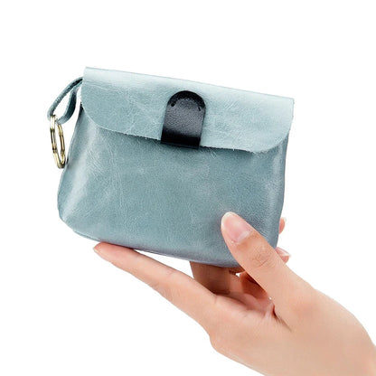 Vintage Oil Wax Cowhide Small Zero Wallet Storage Women's Ultra Thin Key Card Bag