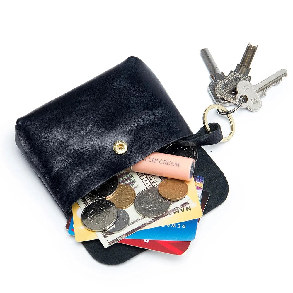 Vintage Oil Wax Cowhide Small Zero Wallet Storage Women's Ultra Thin Key Card Bag