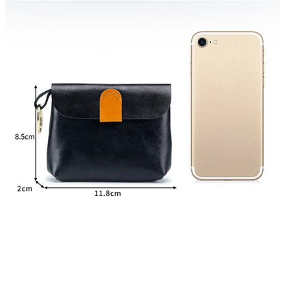 Vintage Oil Wax Cowhide Small Zero Wallet Storage Women's Ultra Thin Key Card Bag