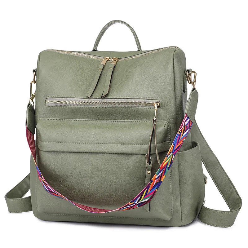 Vintage PU Leather Backpack Women Large Capacity Shoulder Bag New Design Ladies Satchel Bag Girls Mochila