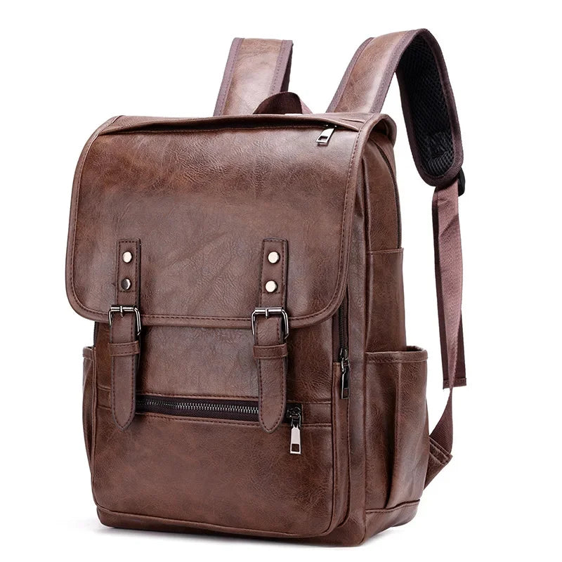 Vintage PU Leather Men Backpack Large Capacity Laptop Backpacks Fashion Male Travel Bagpack Casual School bag For Boys