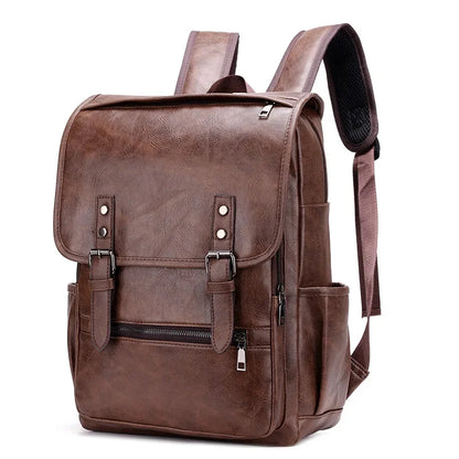 Vintage PU Leather Men Backpack Large Capacity Laptop Backpacks Fashion Male Travel Bagpack Casual School bag For Boys