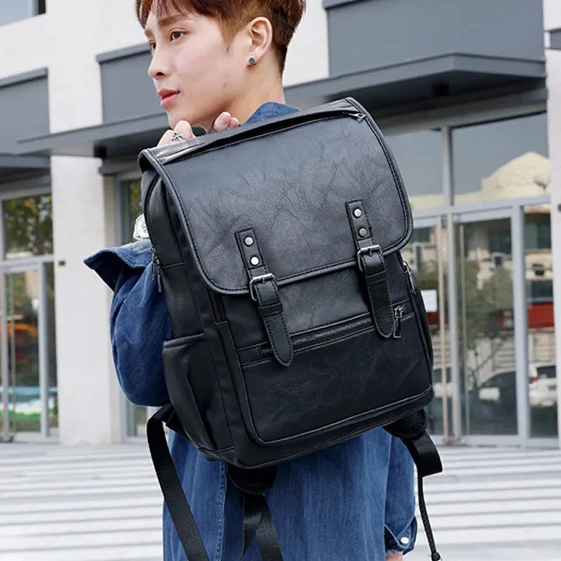 Vintage PU Leather Men Backpack Large Capacity Laptop Backpacks Fashion Male Travel Bagpack Casual School bag For Boys
