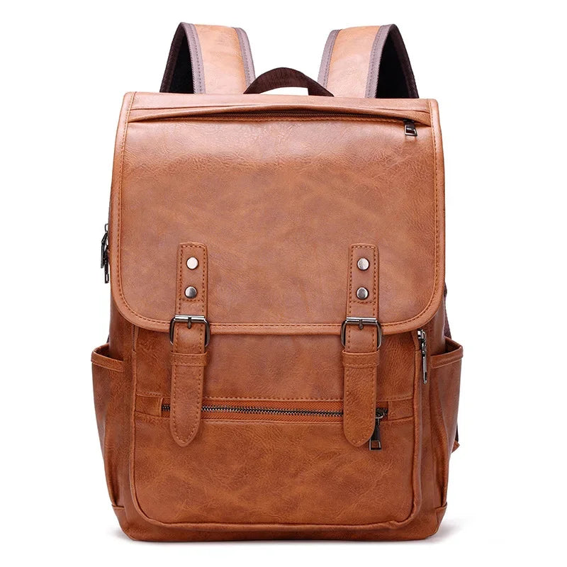 Vintage PU Leather Men Backpack Large Capacity Laptop Backpacks Fashion Male Travel Bagpack Casual School bag For Boys