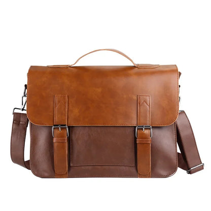 Vintage PU Leather Men Briefcases Business File Document Handbag Luxury Laptop Bag Large Capacity Male Shoulder Messenger Bags