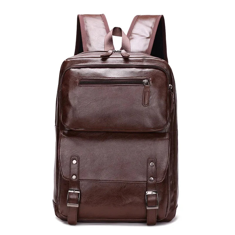 Vintage PU Leather Men Business Travel Backpack Large Capacity Male Laptop Bag Fashion School Bags For Boys