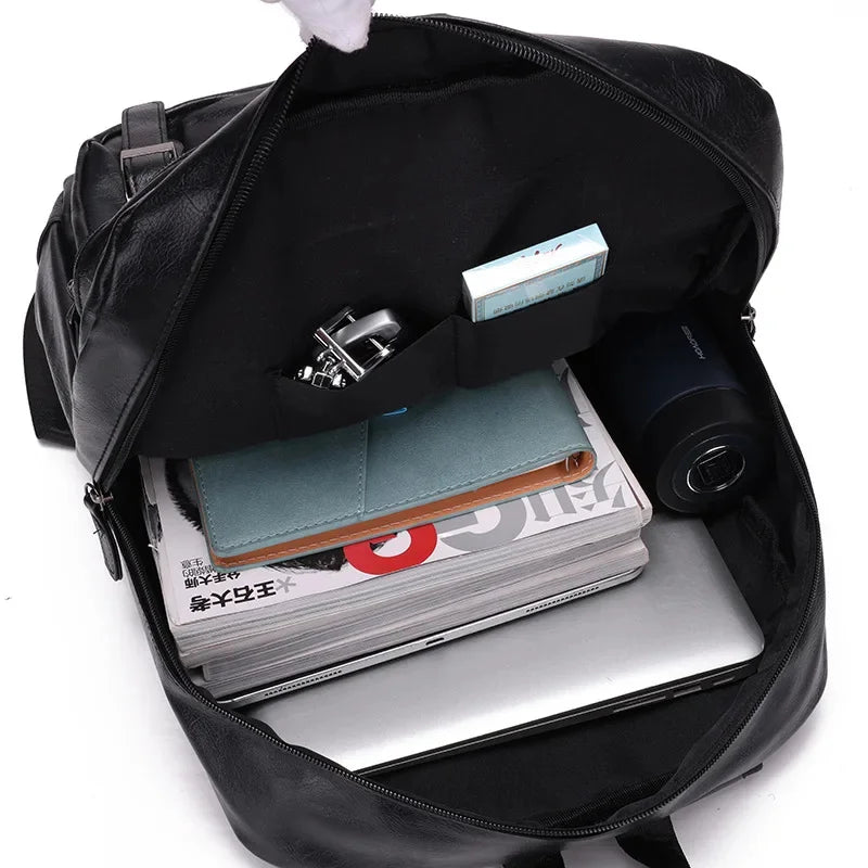Vintage PU Leather Men Business Travel Backpack Large Capacity Male Laptop Bag Fashion School Bags For Boys