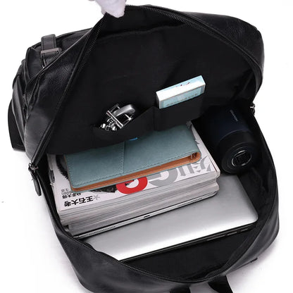 Vintage PU Leather Men Business Travel Backpack Large Capacity Male Laptop Bag Fashion School Bags For Boys