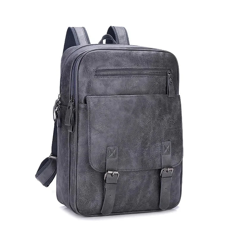 Vintage PU Leather Men Large Capacity Student School Bags For Boys Fashion Laptop Bag Man Sports Travel Backpack