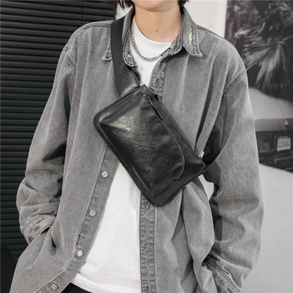 Vintage PU Leather Men's Casual Belt Korean Style Shoulder Crossbody Phone Chest Pack Luxury Male Waist Bags
