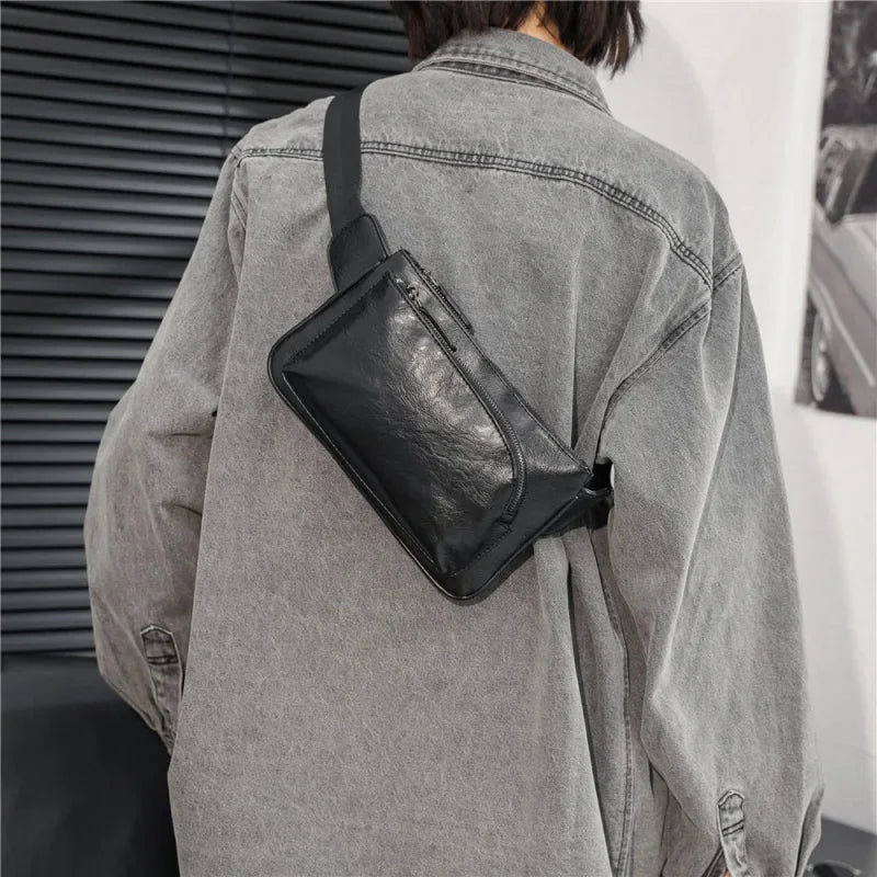 Vintage PU Leather Men's Casual Belt Korean Style Shoulder Crossbody Phone Chest Pack Luxury Male Waist Bags