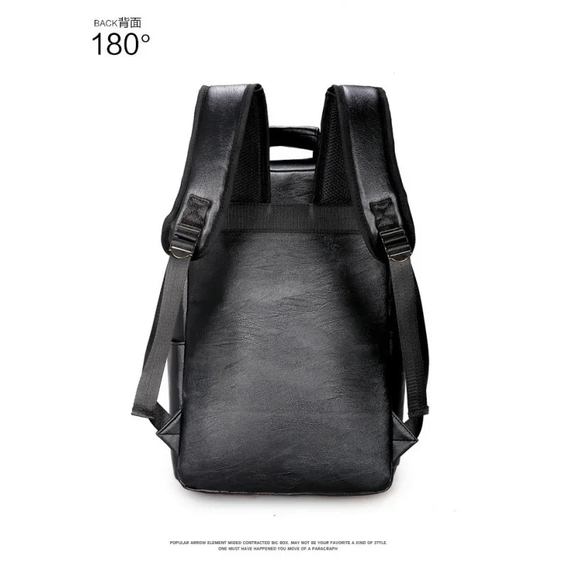 Vintage PU Leather Men's Casual Travel Backpack Luxury Male Laptop Bag Large Capacity Student School Bags For Boys