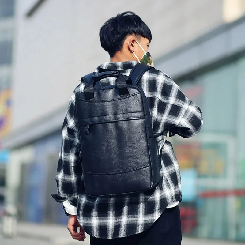 Vintage PU Leather Men's Casual Travel Backpack Luxury Male Laptop Bag Large Capacity Student School Bags For Boys