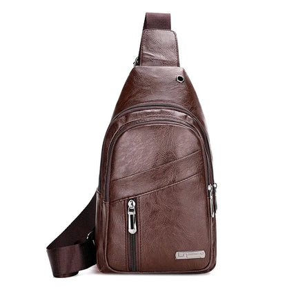 Vintage PU Leather Men's Chest Multifunction Crossbody s Business Male Shoulder Casual Travel Sling Bag