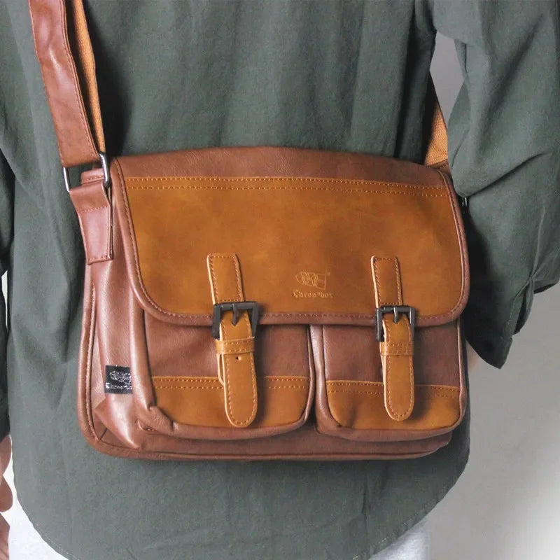 Vintage PU Leather Men's Shoulder Multi-Function Travel Crossbody Large Capacity Male Messenger ipad Bag For Man