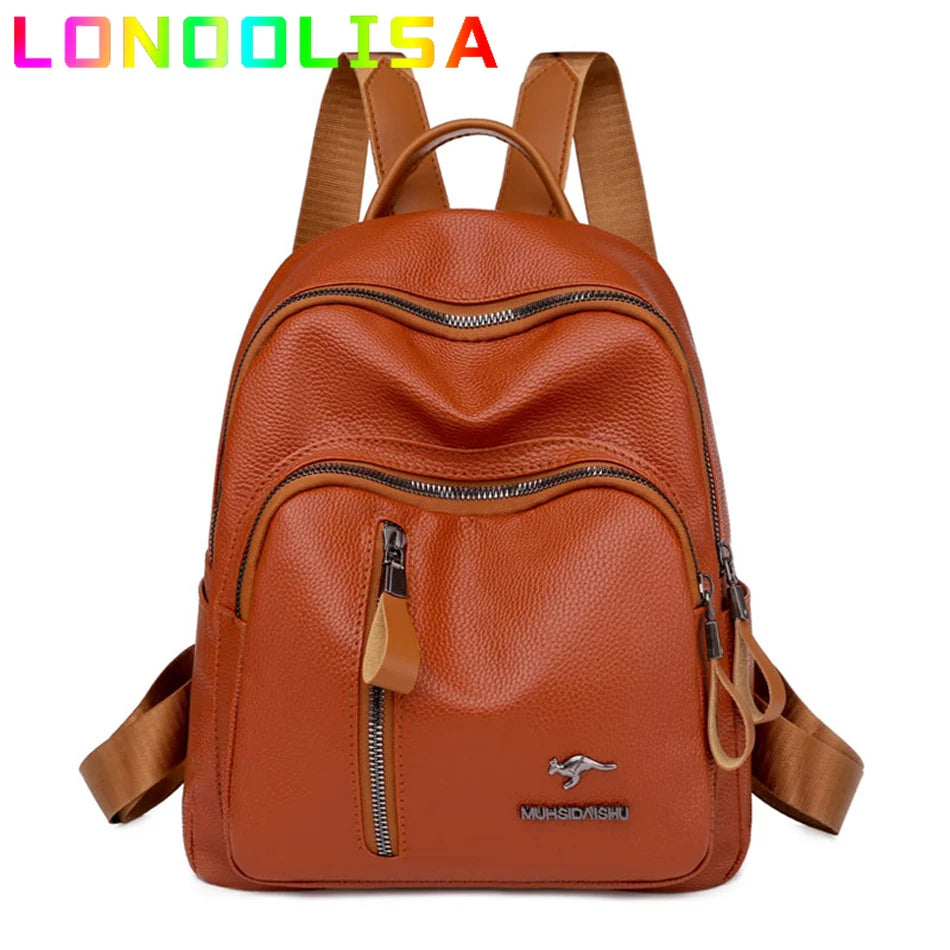 Vintage PU Leather Women Backpacks 2021 Fashion Ladies Student Bags Casual Big Capacity Female Bagpack Racksack Bolsas Feminina