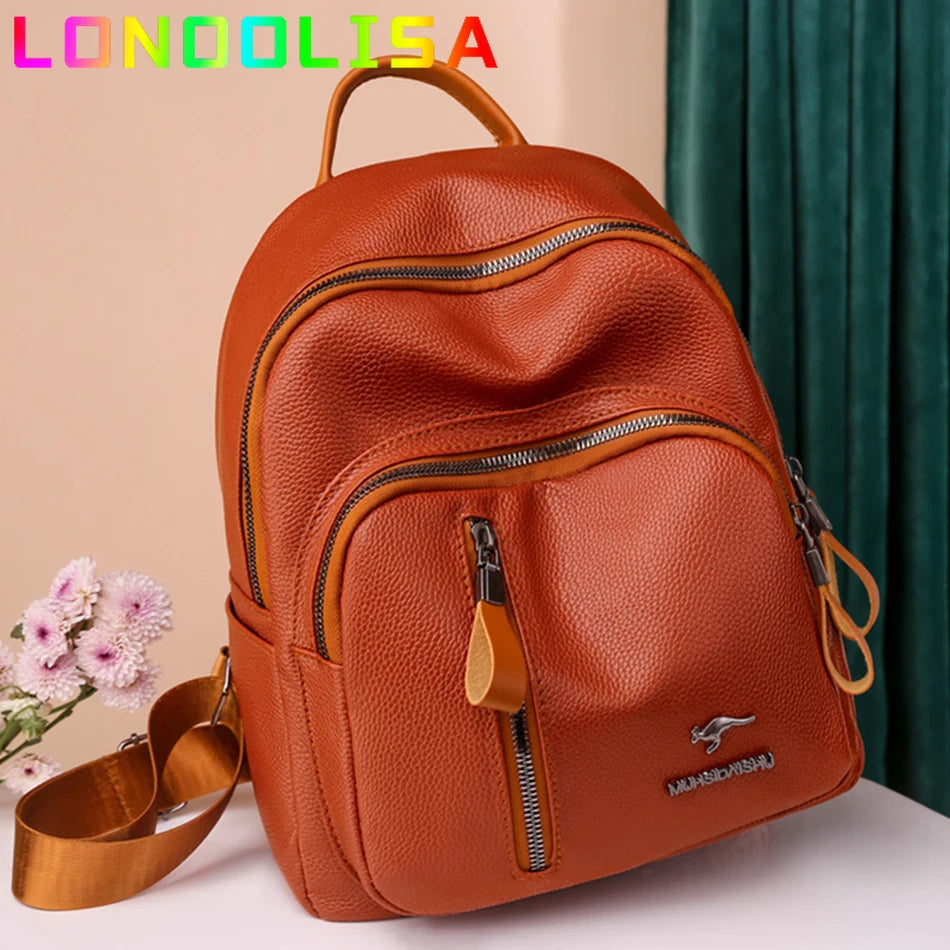 Vintage PU Leather Women Backpacks 2021 Fashion Ladies Student Bags Casual Big Capacity Female Bagpack Racksack Bolsas Feminina