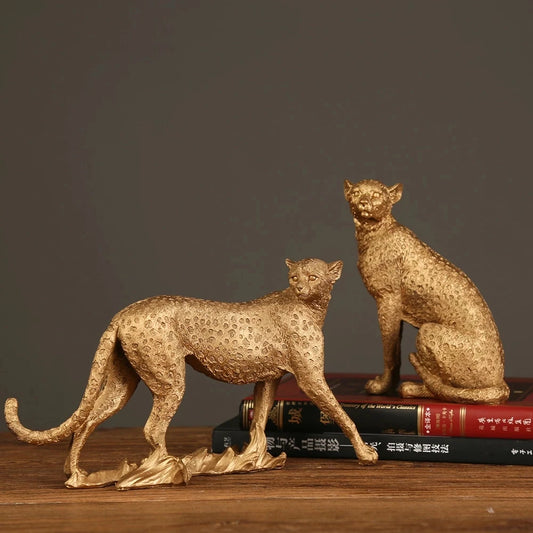 Vintage Panther Statue European Animal Figurine Leopard Sculpture Home Office Decoration Living Room Decor Accessories