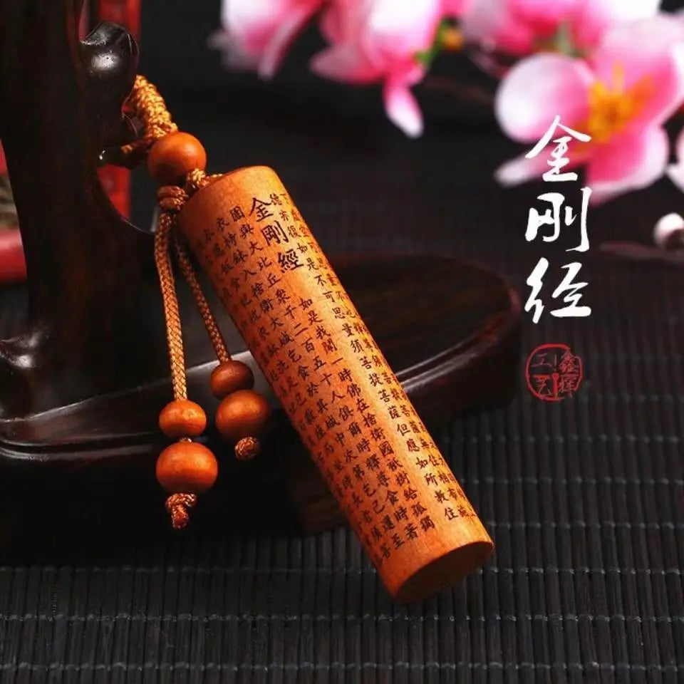 Vintage Peach Wood Pure Handmade Pendant Carrying Abacus Carving Crafts Wooden Carving for Men and Women Safety Car Keychain