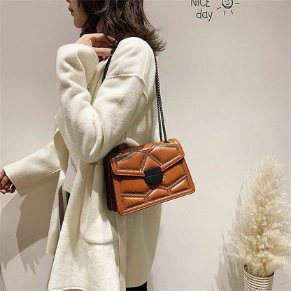 Vintage Rivet Chain Small Shoulder Bags for Women Flap PU Leather Fashion Small Square Crossbody Bag Solid Designer Handbag