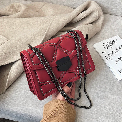 Vintage Rivet Chain Small Shoulder Bags for Women Flap PU Leather Fashion Small Square Crossbody Bag Solid Designer Handbag