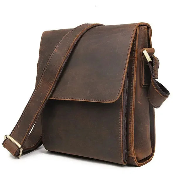 Vintage Shoulder for Men Crazy Horse Crossbody Male Genuine Leather Handbag Men's Travel Tablet Messenger Bag