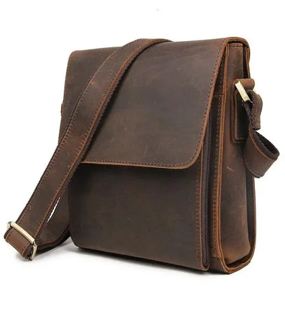 Vintage Shoulder for Men Crazy Horse Crossbody Male Genuine Leather Handbag Men's Travel Tablet Messenger Bag