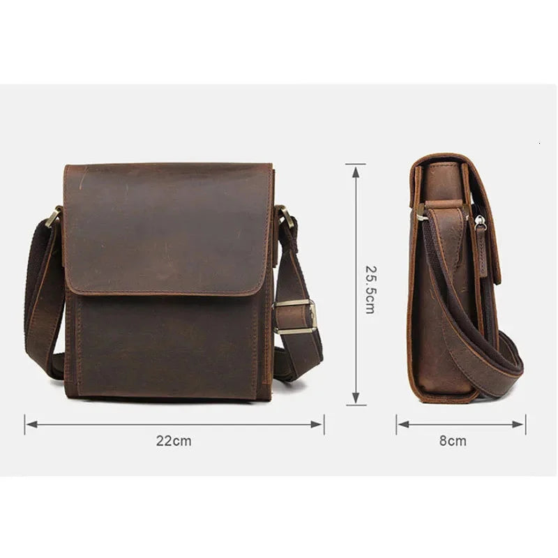 Vintage Shoulder for Men Crazy Horse Crossbody Male Genuine Leather Handbag Men's Travel Tablet Messenger Bag