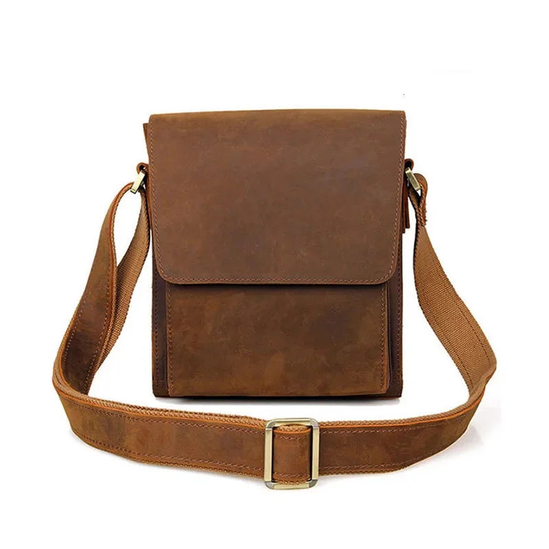 Vintage Shoulder for Men Crazy Horse Crossbody Male Genuine Leather Handbag Men's Travel Tablet Messenger Bag