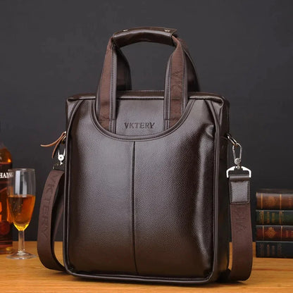Vintage Soft Leather Men's Briefcases Business Vertical Hand Tote Office Male Shoulder Messenger Bag