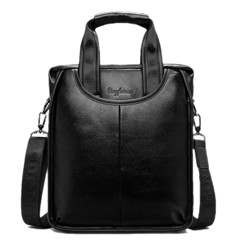 Vintage Soft Leather Men's Briefcases Business Vertical Hand Tote Office Male Shoulder Messenger Bag