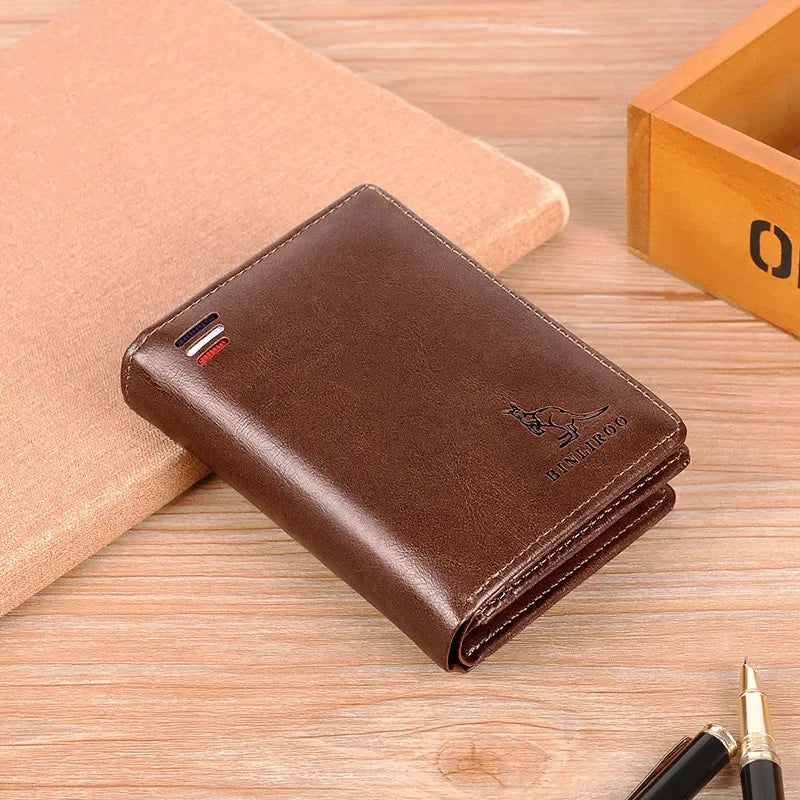 Vintage Soft Leather Men's Short Wallet RFID Blocking Coin Purse Man Business ID Card Holder Luxury Male Zipper Money Clip