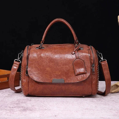 Vintage Soft Leather Women's Handbag Large Capacity Ladies Shoulder Fashion Pillow Trendy Tote Bag