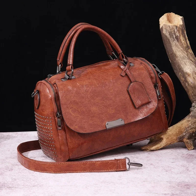 Vintage Soft Leather Women's Handbag Large Capacity Ladies Shoulder Fashion Pillow Trendy Tote Bag