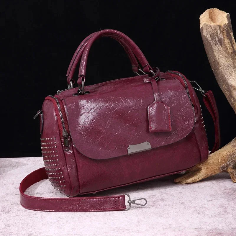 Vintage Soft Leather Women's Handbag Large Capacity Ladies Shoulder Fashion Pillow Trendy Tote Bag