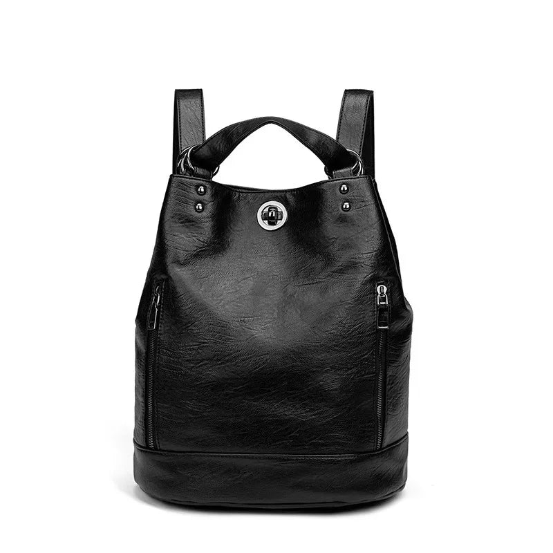 Vintage Soft Leather Women's Multi-Functional College Students School Bag Large Capacity Feminina Travel Backpack
