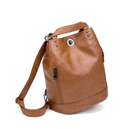 Vintage Soft Leather Women's Multi-Functional College Students School Bag Large Capacity Feminina Travel Backpack