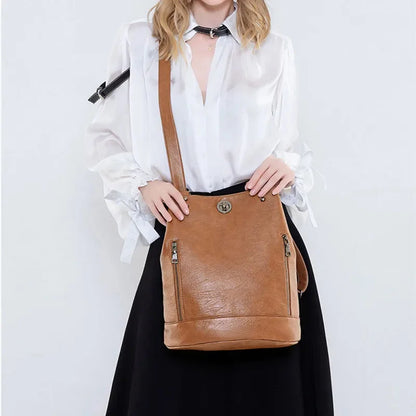 Vintage Soft Leather Women's Multi-Functional College Students School Bag Large Capacity Feminina Travel Backpack
