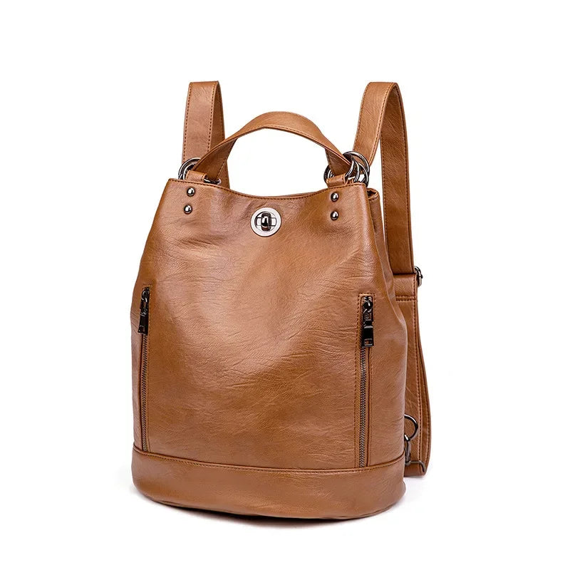 Vintage Soft Leather Women's Multi-Functional College Students School Bag Large Capacity Feminina Travel Backpack