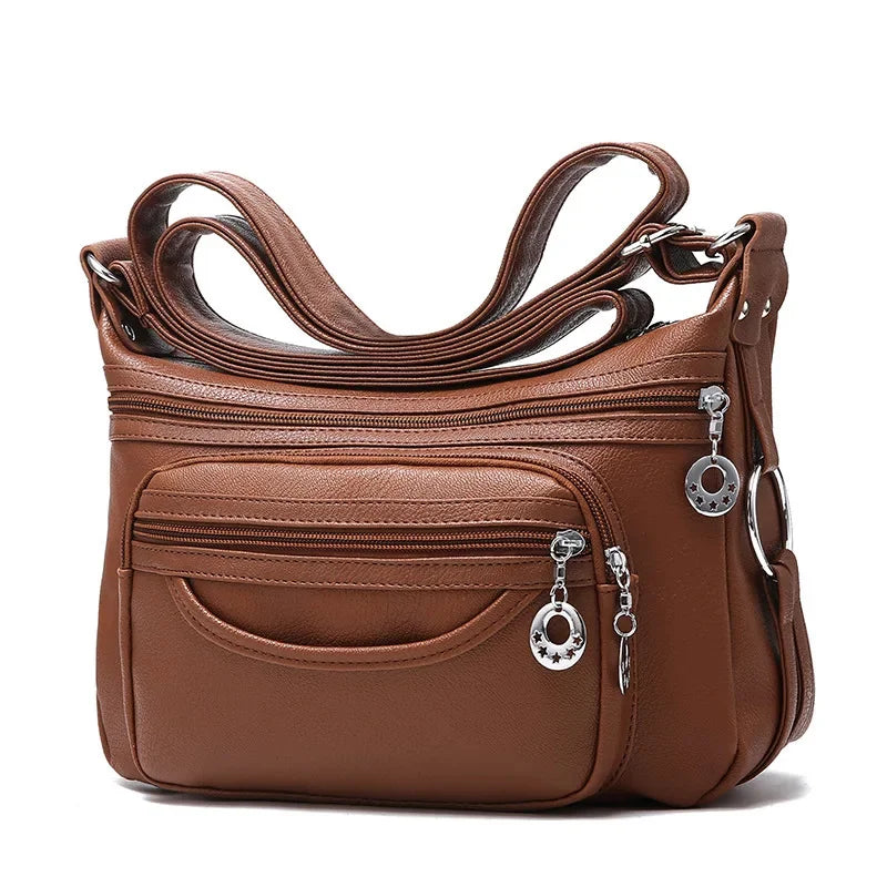 Vintage Soft Leather Women's Shoulder Elegant Ladies Messenger Large Capacity Crossbody Bag Casual Handbag
