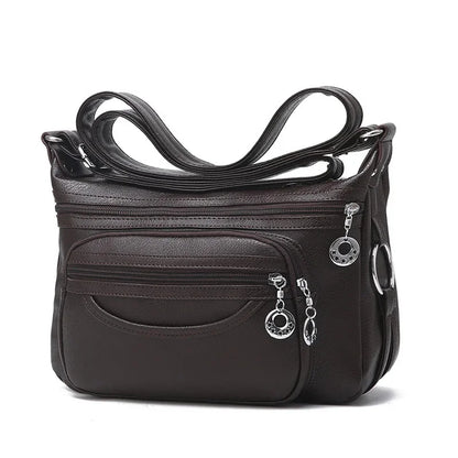 Vintage Soft Leather Women's Shoulder Elegant Ladies Messenger Large Capacity Crossbody Bag Casual Handbag