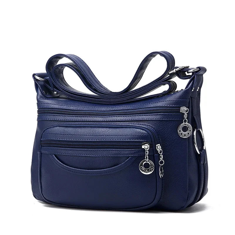 Vintage Soft Leather Women's Shoulder Elegant Ladies Messenger Large Capacity Crossbody Bag Casual Handbag