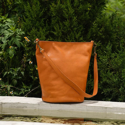 Vintage Solid Genuine Leather Women Fashion Shoulder Bag Simple Soft Bucket Bags High Quality Designer Large Capacity Purse