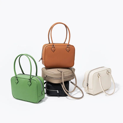 Vintage Square Zipper Boston Bag 2024 New Simple Commuter Women Totes Shoulder Bags Large Capacity All-match Bolsos Mujer Clutch