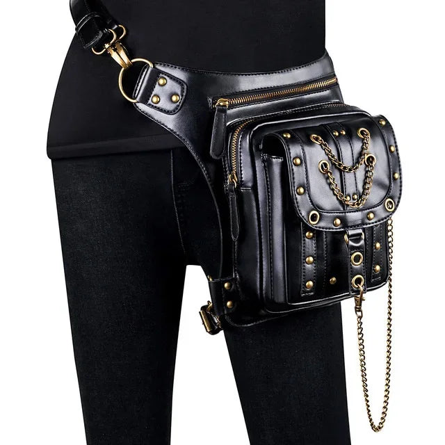 Vintage Steampunk Steam Punk Chain Rock Gothic Retro Travel Women Men leg bag High Quality Hiking Waist Bag