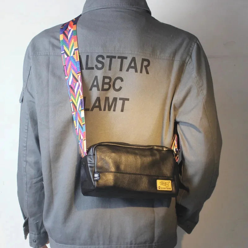 Vintage Straps Men's Shoulder Messenger Fashion Leather Male Crossbody Phone Casual Small Square Bag Man Handbag